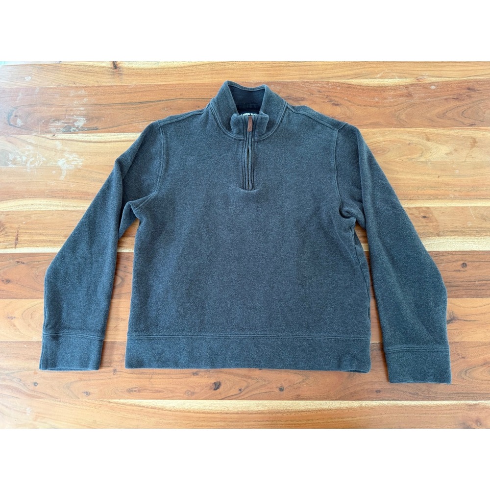 Lands End Mens Quarter Zip Pullover Sweater Charcoal Gray Cotton Ribbed Knit M
